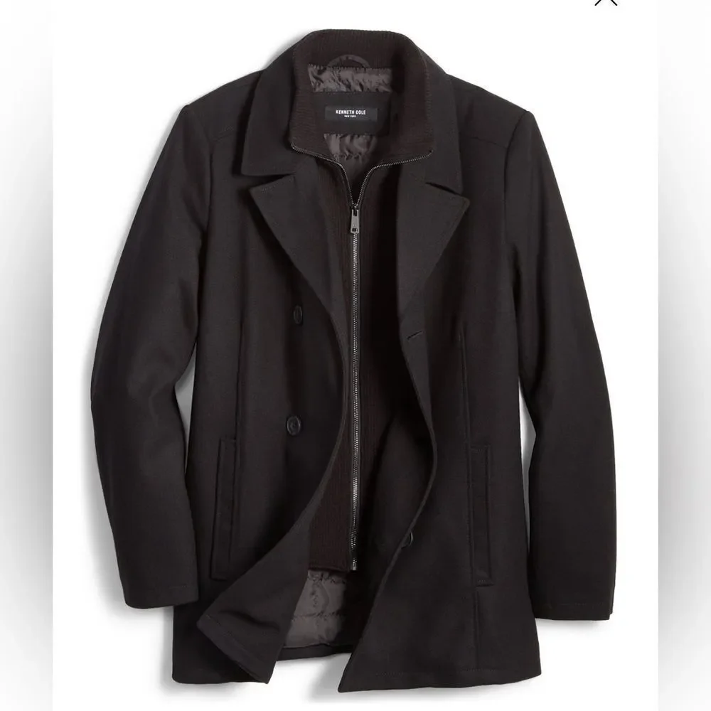 Kenneth Cole Men's Wool Blend Peacoat with Bib Coat Sz XS